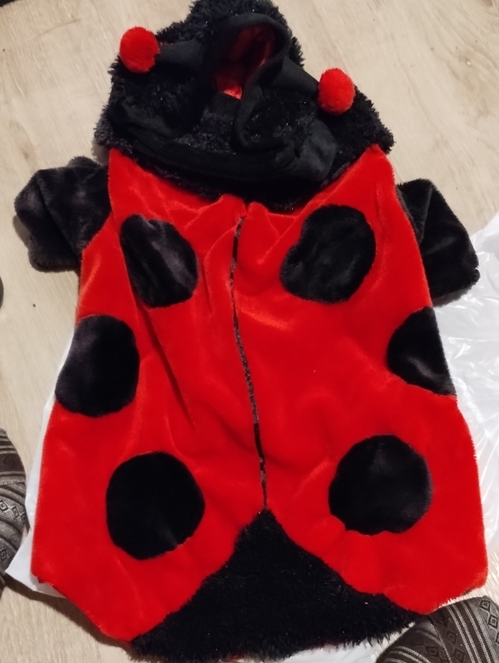 Plush Ladybug Pet Costume Hoodie in Red & Black
